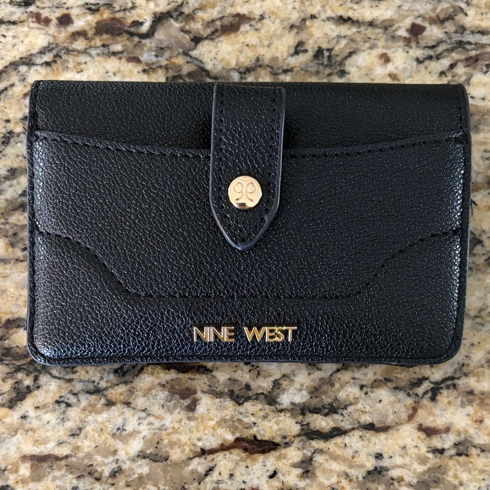 Nine West Black leather Wallet with Gold Details w/ extra sleeve for cards
